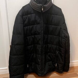 Weatherproof Black Quilted Puffer Jacket with Stand Collar